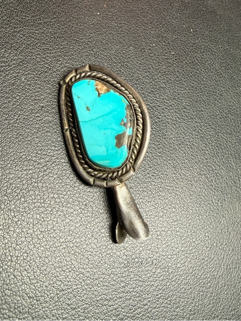 Vintage Navajo Sterling Silver Turquoise Squash Blossom Pendant 2"x1" 8.9 grams